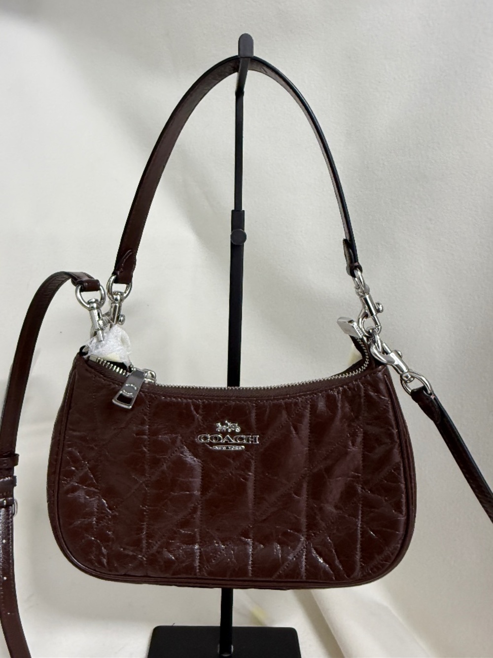 NWT Coach CDY83 Teri Shoulder Bag With Quilting Silver/Maple Crinkle leather